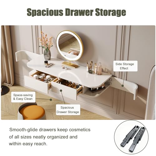 Image of 39.4 inch Fully Assembled Floating Makeup Vanity, Wall Mounted Desk