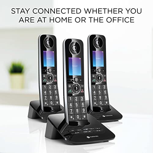 Image of Motorola Voice D8713 Cordless Phone System w /3 Digital Handsets + Bluetooth to Cell, Answering Machine, Call Block - Black