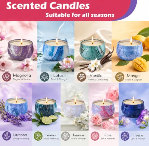Scented Candles Gifts Set for Women, 9 Pack Aromatherapy Candles Pack Soy Wax with Essential Oil Include Lavender, Jasmine and Vanilla for Bridesmaid, Birthday, Valentine's, Mother's Day, Bath, Yoga - Image 2