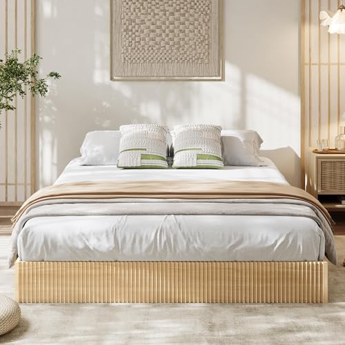 Image of GarveeHome California King Size Bed Frame, Wood Platform Bed, Bed Frame | Minimalist Bed Base with Low Profile Design, Noise-Free, Easy Assembly, No Box Spring Needed, Oak