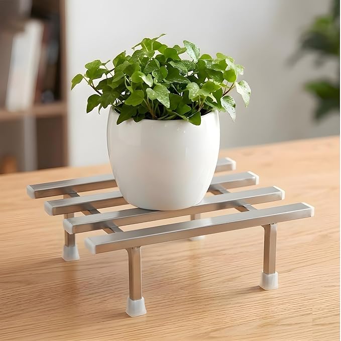 Image of Dolin Decor Stainless Steel Plant Stand Rust Proof Heavy Duty Flower Pot Holder for Indoor Outdoor Balcony Garden - Planter Stand 80kg Capacity (Silver 84, Set of 2)
