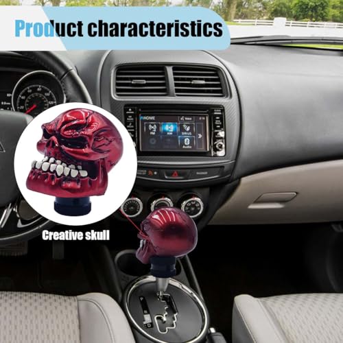 LAINLOY Skull Car Gear Shift Knob, Big Tooth Skull Stick Shifter, Car Transmissions Shifting Lever Handle Compatible with Most Automatic Manual Truck Car SUV (Red)