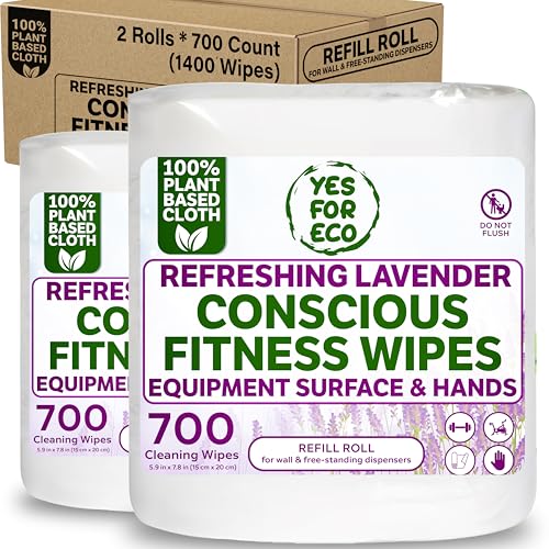 Image of [Bulk 1400-Count] Plant Based Eco-Conscious Fitness Wipe, 2 Rolls x 700 Count Infused with Lavender & Tea Tree Oil, Perfect for Yoga /Pilates Studios & Gyms, All-Purpose Gym Wipes - Bulk Buy