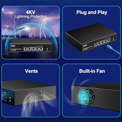 Image of 5 Port 10G Ethernet Switch,10Gbe Network Switch with Base-T RJ45 Port Support 100M /1000M /2.5G /5G /10G Speed Auto-Negotiation, 100Gbps Switching Capacity, Plug & Play for 10G NAS, PC, NIC, WiFi7 Router