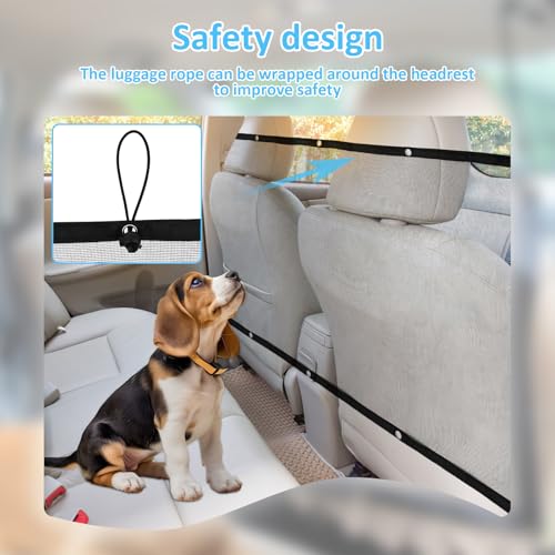 2 Stück Hundegitter Auto 115x63cm Hundenetz Auto mit Verstellbarem Seil Haken Hunde Sicherheitsnetz Hundenetz Universal Hundegitter für Kombis LKWs PKWs