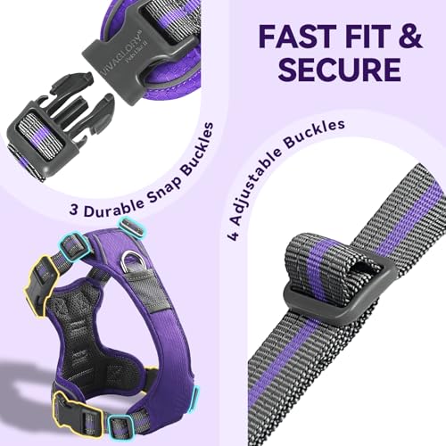 VIVAGLORY Easewalk Hundegeschirr, Anti Zug Hundegeschirr für Training & Spazieren, Anti Zieh Geschirr Welpengeschirr Mit Griff, Ausbruchsicher & Non-Stop für Welpe Hunde, XS, Lila - Patterned