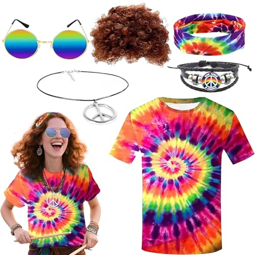 Atsmoce 6 Pzs Fato hippie homem mulher, disfarce anos 60 70 80, Carneval Costume (L)