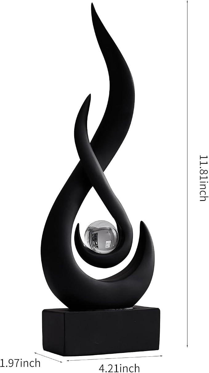 Escultura abstracta negra con bola de cristal miniatura 3