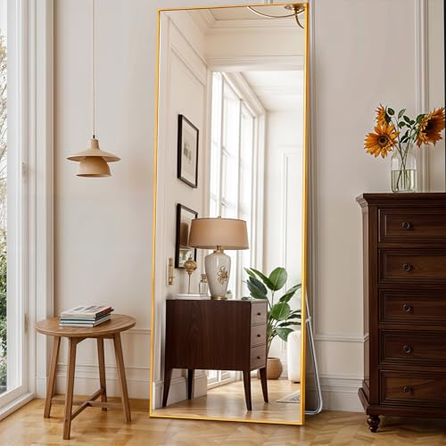 ABOUT SPACE Cheval Mirror for Wall - 5 Feet Unbreakable Mirror for Bedroom | Full Length Tempered Glass with Stand Thin Frame Aluminium Alloy Vertical