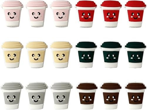 18 cuentas de taza de café de dibujos animados en forma de taza, cuentas espaciadoras planas sueltas para hacer llaveros, pulseras, collares,
