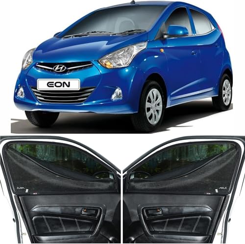Image of Able Dotnet Car Magnetic Sun Shade Curtains 4 Door with Zipper for Hyundai EON Set of 4 Pcs