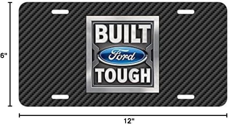 iPick Image for Ford Built Ford Tough Black Carbon Fiber Look Graphic Special Aluminum Metal License Plate - Official Licensed