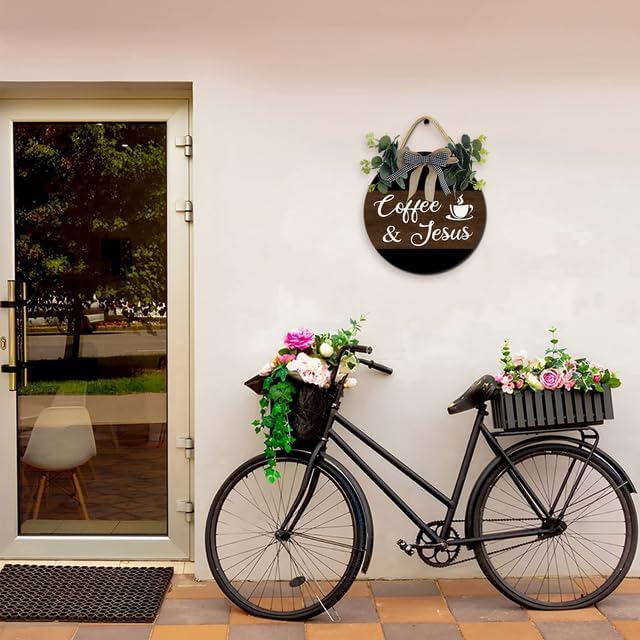 Miniatura 3 de Cartel de café y Jesús de madera rústica para cafetería, decoración de pared, decoración de pared, letrero colgante de madera para el hogar,