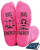 FestiVibe Libra Zodiac Gifts for Women - Funny Birthday Astrology Constellation Horoscope Gifts, Fuzzy Space Galaxy Socks for Women Teen Girls