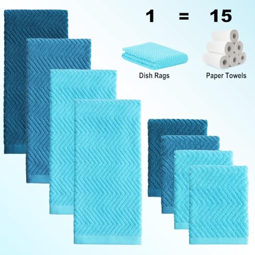 Image of 100% Cotton Kitchen Towels and Dishcloths Set, Pack of 8 Super Absorbent 16 inch x 25 inch Kitchen Towels and 13 inch x 13 inch Dish Cloths (400 GSM)