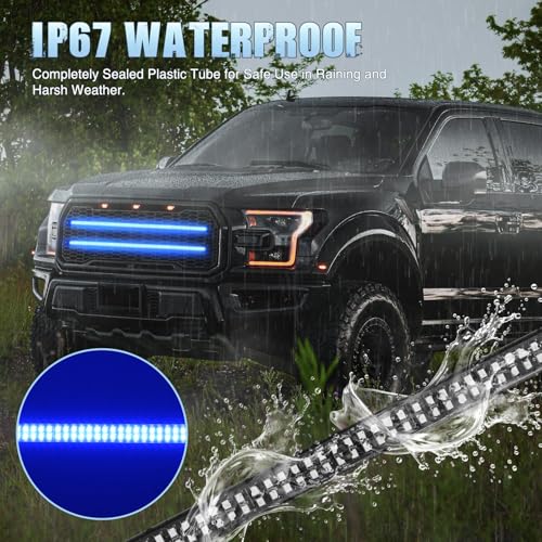 Image of Nilight 2PCS 24 inch Truck Grille Strobe Lights Strip 384 LED Emergency Light Blue Flexible Side Flashing Warning Caution Safety Waterproof Lighting Kit for Trucks Tow Plow Construction Vehicles