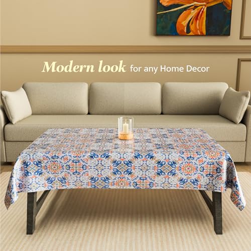 Image of Kuber Industries 36x54 Inch PVC 4 Seater Table Cover Cloth | Multipurpose Rectangle Dining Table Cover /Cloth for Party and Events | Star Flower - Blue
