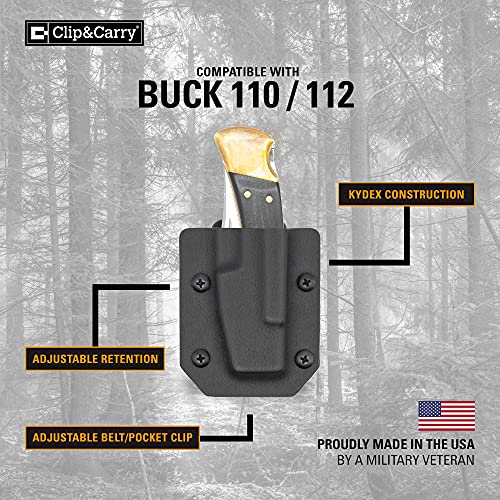 Clip & Carry Kydex Sheath For The Buck 110 & Buck 112 Folding Pocket Knife ~ Usa Veteran Made (Knife Not Included) | Click Retention | Adjustable Cant | Belt Holster Case (Orange) #TOP1