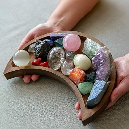 Moon Tray Crystal Holder for Stones - Display Your Crystals & Healing Stones - 10 x 5 Inches Crescent Moon Tray for Crystals - Bowl for Crystals Stones - Crystal Tray Wooden Box Crystal Shelf Display