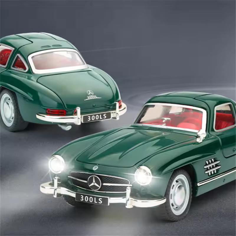 Image of 1:32 Scale Mercedes Benz 300SL Toy Car - Classic Vintage Die-Cast Alloy Pull Back Vehicle with Lights & Music, Realistic Detailing Model for Kids, Boys & Collectors (Black)