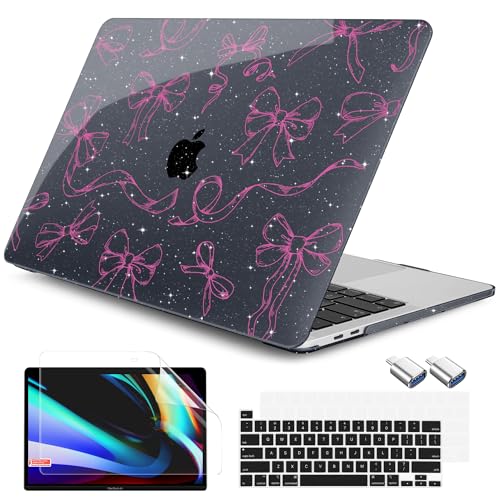 DONGKE for MacBook Pro 13 Inch Case 2023-2016 Release A2338 M2 M1 A2251 A2289 A2159 A1989 A1706 Touch Bar & Touch ID, Hard Shell with USB C to USB Adapter & Keyboard Cover, Black Silk Ribbon