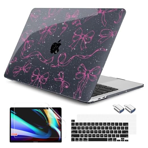 DONGKE for MacBook Pro 13 Inch Case 2023-2016 Release A2338 M2 M1 A2251 A2289 A2159 A1989 A1706 Touch Bar & Touch ID, Hard Shell with USB C to USB Adapter & Keyboard Cover, Black Silk Ribbon