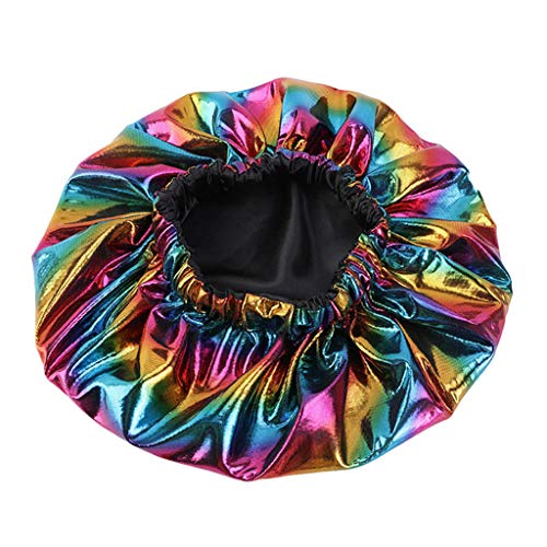 Generisch Gorro y gorros sueltos de satén de doble capa para dormir para mujer (negro, talla única)