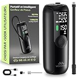 Woowind Gonfleur Pneus Voiture, Pompe A Velo, Gonflage en 1 Minute, 150PSI/10,3BAR Compresseur à Air Portatif pour Voitures, Vélos, Motos et Ballons avec Arrêt Automatique, Ecran LCD et Lampe LED