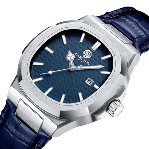 Image of Carlton London Jordan Men Analog Watch, Round Dial, Leather Strap, Quartz Movement, 43 mm Case, Date Display, Classic Casual Style, 30M Water Resistant