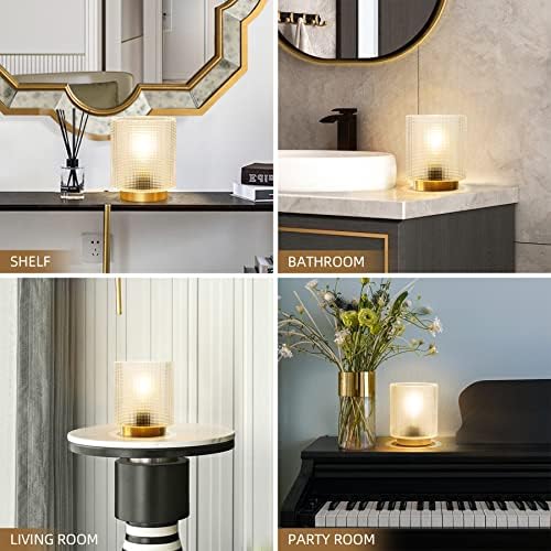 MJ PREMIER Cordless Table Lamp,Glass Battery Operated Lamp,Battery Powered Indoor Lamp,Night Light Edsion Bulb,Metal Base,Centerpiece Lamps for Living Room/ Home Décor/Bedroom/Entryway/Gifts (Clear)
