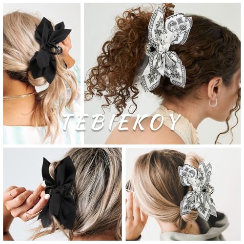 Tebiekoy Boho Bandana Hair Claw Clips For Women, 2 Pcs Extra Large Claw Clips For Thick Hair Paisley Hair Clip Bow Knot Adorable Hair Claws Non-Slip Fashion Hair Accessories Gift For Women Teen Girls thumb #2
