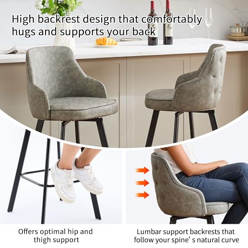 Image of Counter Height Bar Stools Set of 3 with Back, Faux Leather Swivel Bar Chair