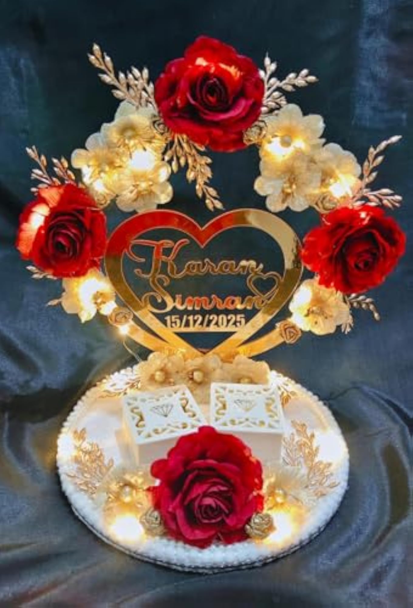Beautiful Red Floral Theme Ring Platter, Customizable