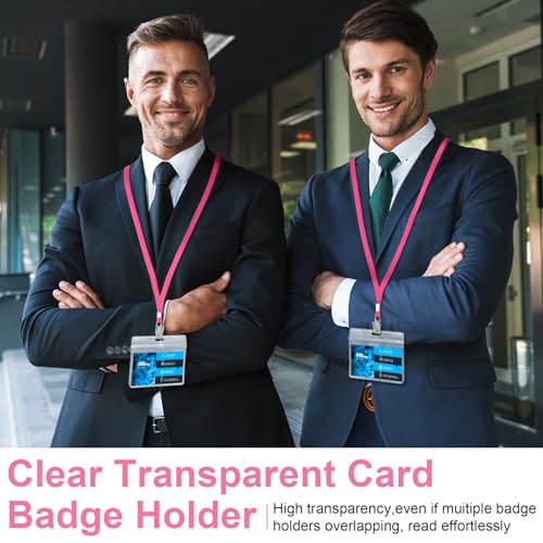 Image of Marspark 100 Sets Clear Name Tags with Lanyard, Lanyards for ID Badges Reusable Strap with ID Holder Plastic Name Badges for Adults Business School Church Conference (Pink)