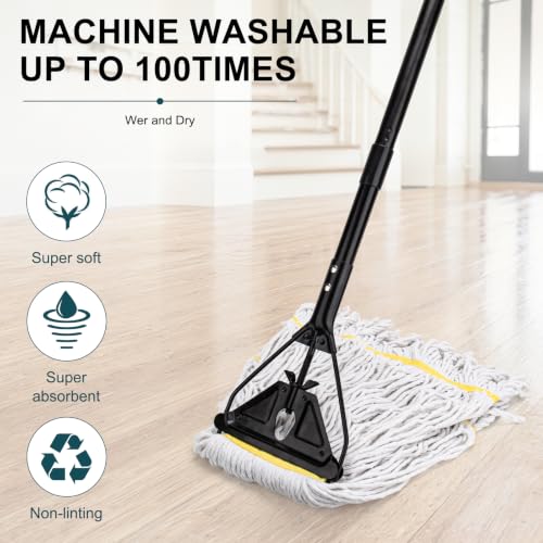 Image of Commercial Industrial Mop,59 inch Handle,3 Extra Large White Replacement Heads