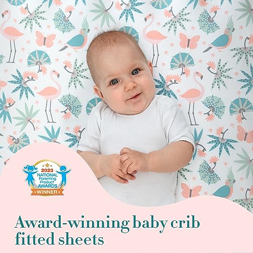 My Little Zone Cotton Baby Crib Fitted Sheets For Girls - Jungle Theme Toddler Bed And Crib Sheets Set, 2 Pack #TOP3