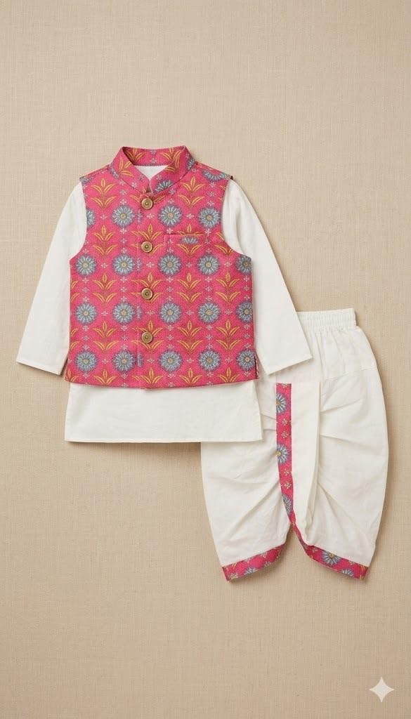 A.T.U.N. (ALL THINGS UBER NICE) Kurta Dhoti Ethno Baby Jungen Set mit Nehru Jacke bedruckt | Traditionelles indisches Festliches Bekleidungsset | Elegantes feierliches Outfit