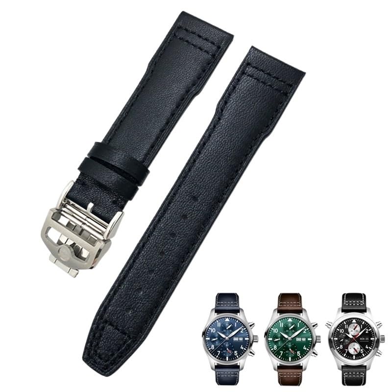 Correa de cuero vacuno de 21 mm y 20 mm para relojes de piloto IWC, pulseras Portugieser, accesorios de correa de reloj azul, herramienta para hombre