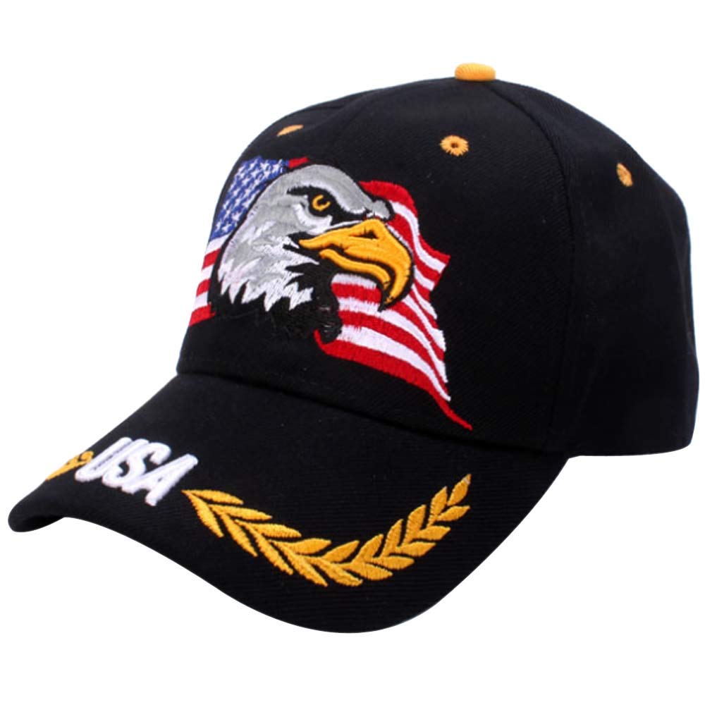 Kangqifen Men's Black Camouflage Usa Eagle Wheat Ears Embroidered Baseball Cap Hats For Wo(Black)