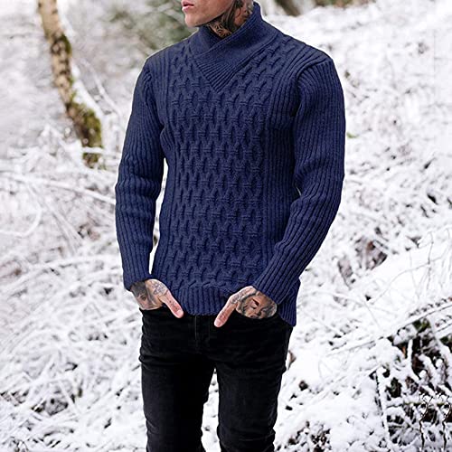 Dawwoti Suéter masculino gola xale pulôver cor sólida torcido tricô jumpers casual ajuste regular, A