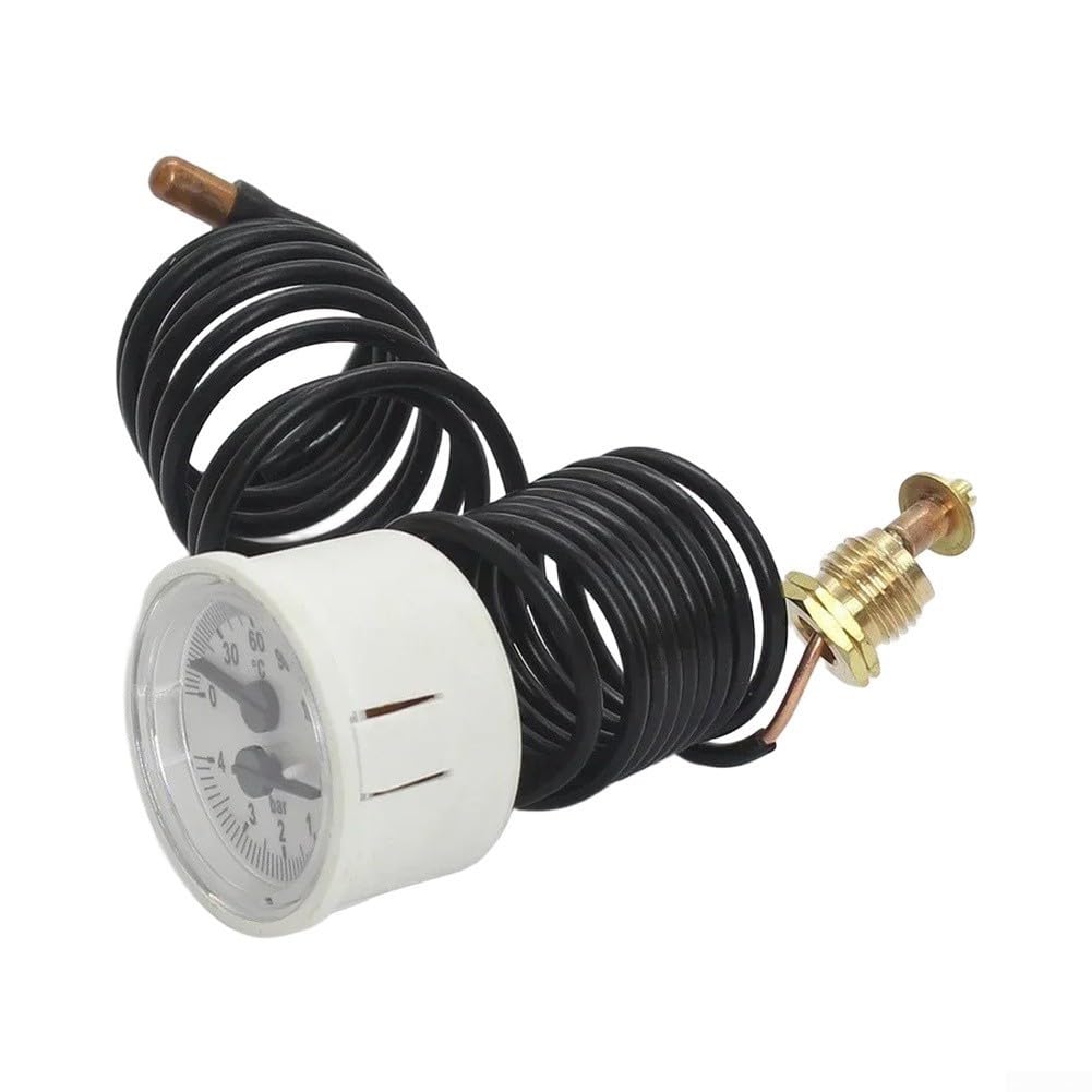 Termómetro Capilar de Pared para Gas y Líquidos con Manómetro Integrado 0-4 Bar - para ideal para Calentadores de Agua y Sistemas Industriales 55x40mm