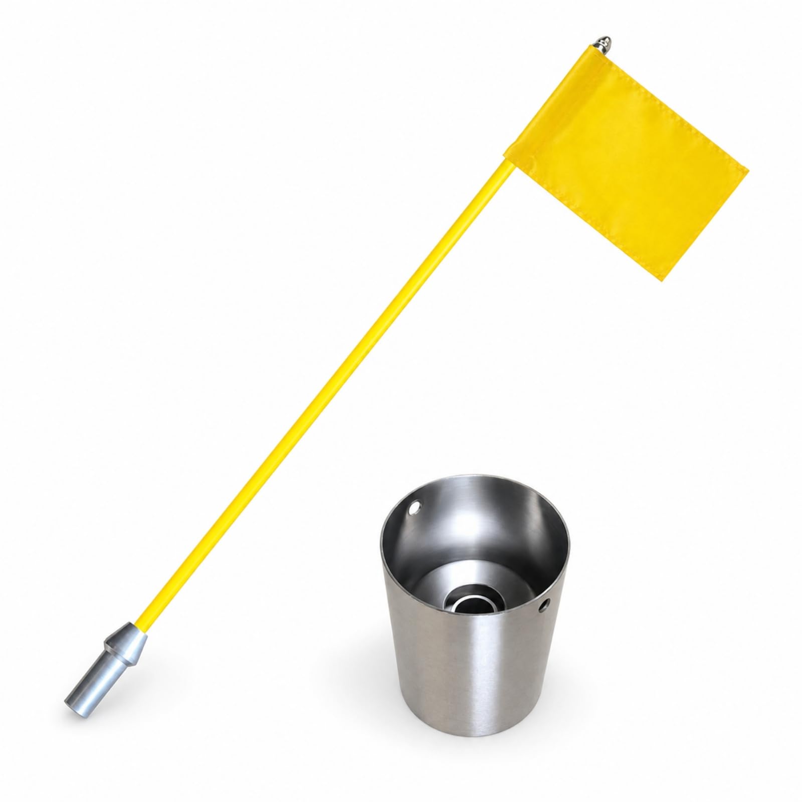 perfk Poste de Bandera de Golf con Mástil Metálico Copa de Acero 304 y Base Centrada Conjunto Completo con Soporte y Banderín Estabilidad Exterior, Amarillo, Style to 11
