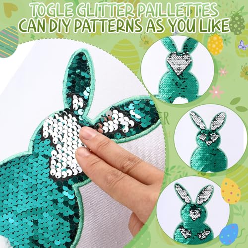 Image of Honeydak 6 PCS Kids Basket, Colorful Sequined Bunny Canvas Bags