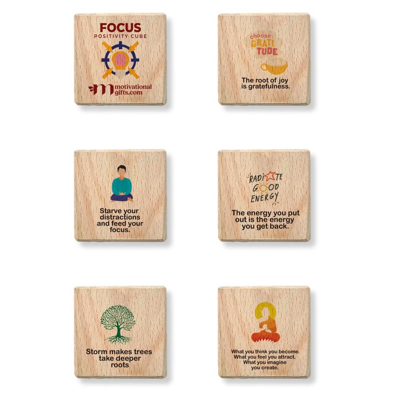 Image of MOTIVATIONAL GIFTS Focus Positive Affirmation Cube Motivational Quotes Wooden Stylish Showpiece for Table Decor Office Home Decoration