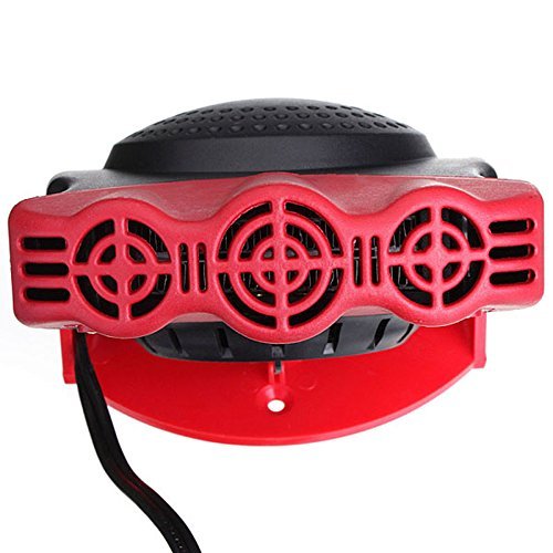 12V 150W Car Vehicle Cooling Fan Hot Warm Heater Windscreen Demister Defroster 2-in-1 Portable Auto Car Van Heater 3-Outlet (Red)