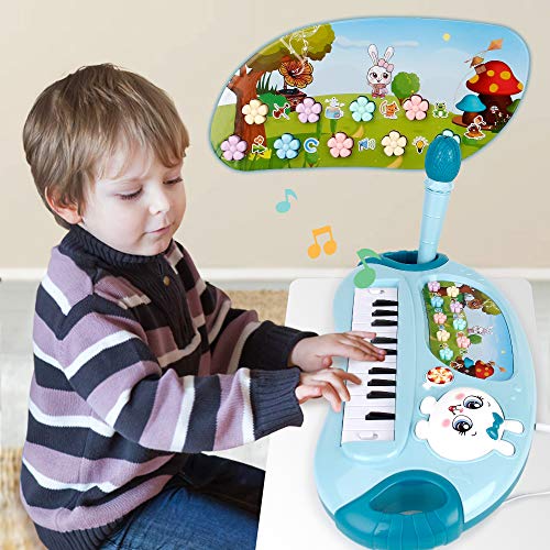Mini Tudou Piano Toy for Toddler Girls,35 Keys Multifunctional Smart Large Keyboard Toy with Microphone Sing & Play Early Educational Baby Toy Best for 18M+ Kids(Blue)