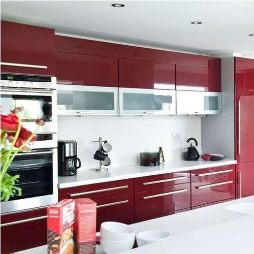 Image of HOME13 Self Adheisve Wallpaper Maroon Glossy Vinyl Waterprof Decorative Vinyl Wallpaper for Cabinet Kitchen Countertop (24x100 inch, Maroon Glossy)