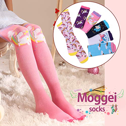 Image of MOGGEI 6 Pairs Kids Girls Knee High Socks Gift Long Crazy Silly Tall Funny Boot Cute Animal Child Fun Socks