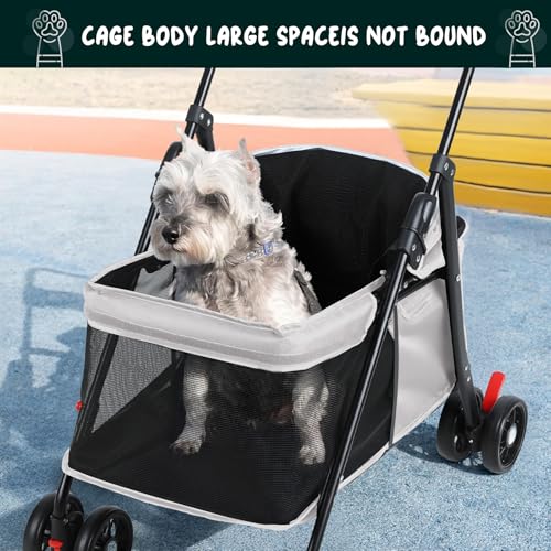 2in1 Hundewagen, Hundebuggy mit 1 Getränkehaltern, Hundebox Transporttasche Faltbar klappbar mit Feststellbremse, Bollerwagen für Hunde, 48 cm * 68 cm * 95cm (Grau)