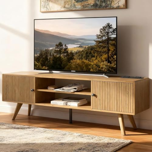 Meuble TV pour Salon de 140 cm Longueur, Meuble TV de Style Moderne avec Rangement, Facile à Monter, Très Solide (Chêne)